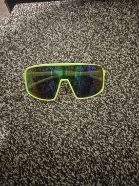 Neon Lime Wraparound Mirrored Shield Sunglasses